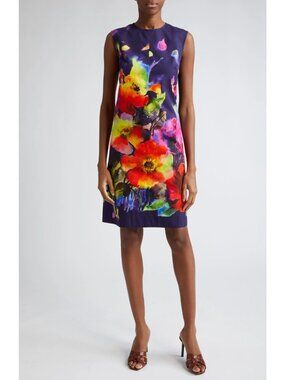 Lela Rose Kelly Women's Floral Sleeveless Cotton Summer Dress Navy Multi Size 8